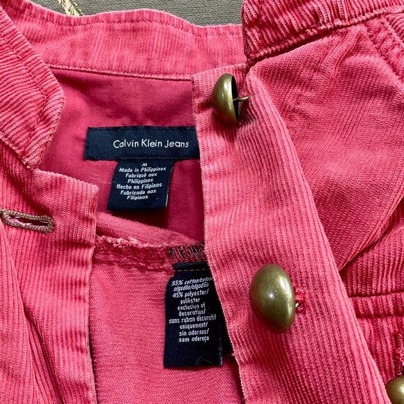 Calvin Klein Jacket Corduroy Y2K Coral Gold Trim & Graphic Logo Back (M) - Picture 6 of 8